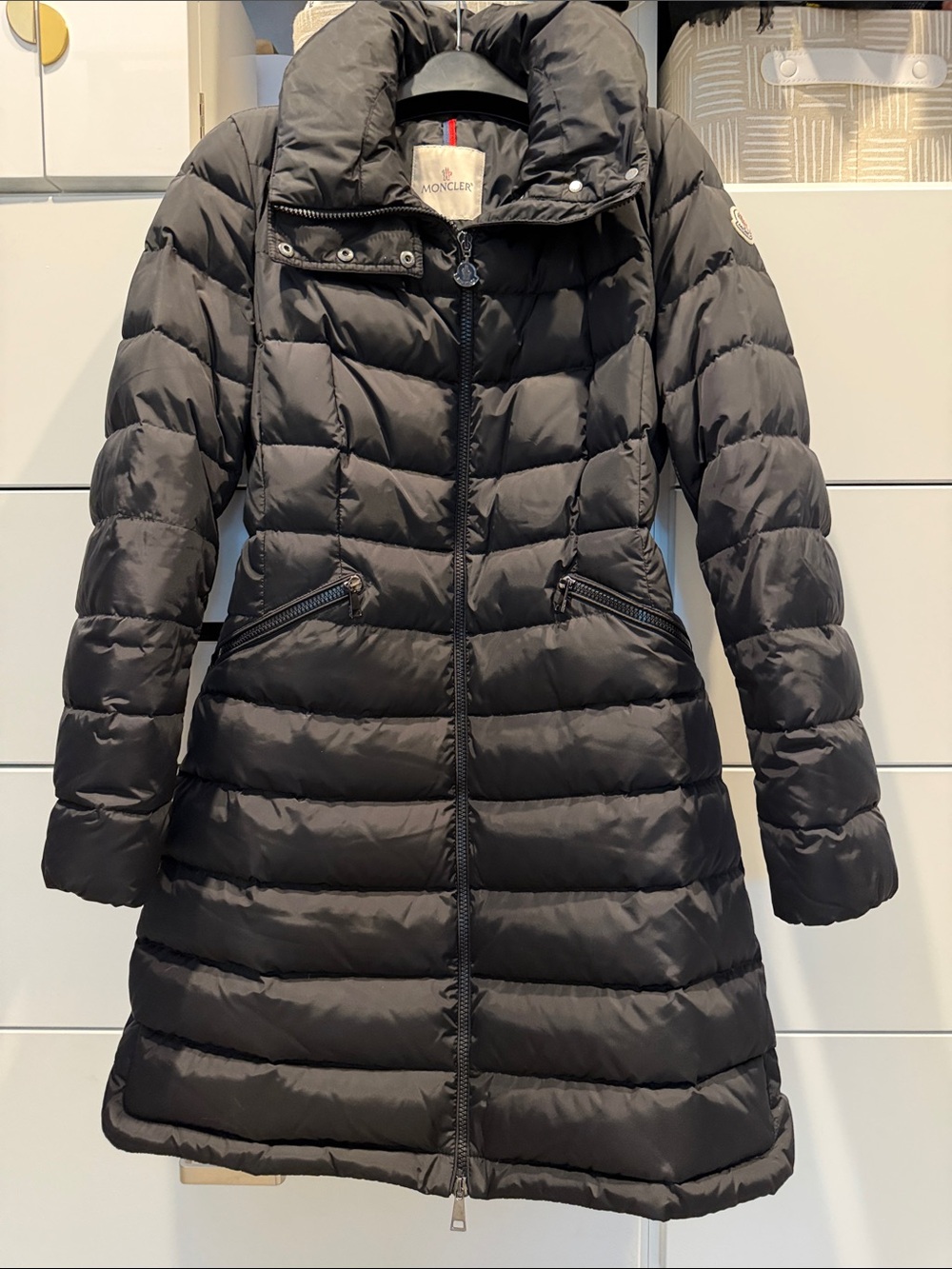 Moncler Flammette Water Repellent Black Quilted Long Puffer Coat